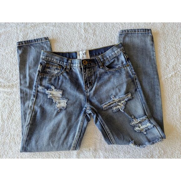 One by One Teaspoon Awesome Baggies Distressed skinny jeans Sz 26 - Picture 8 of 11